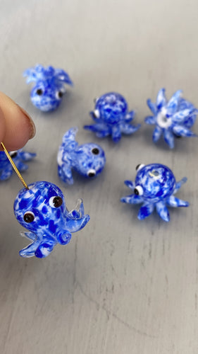 Lampwork octopus bead, blue