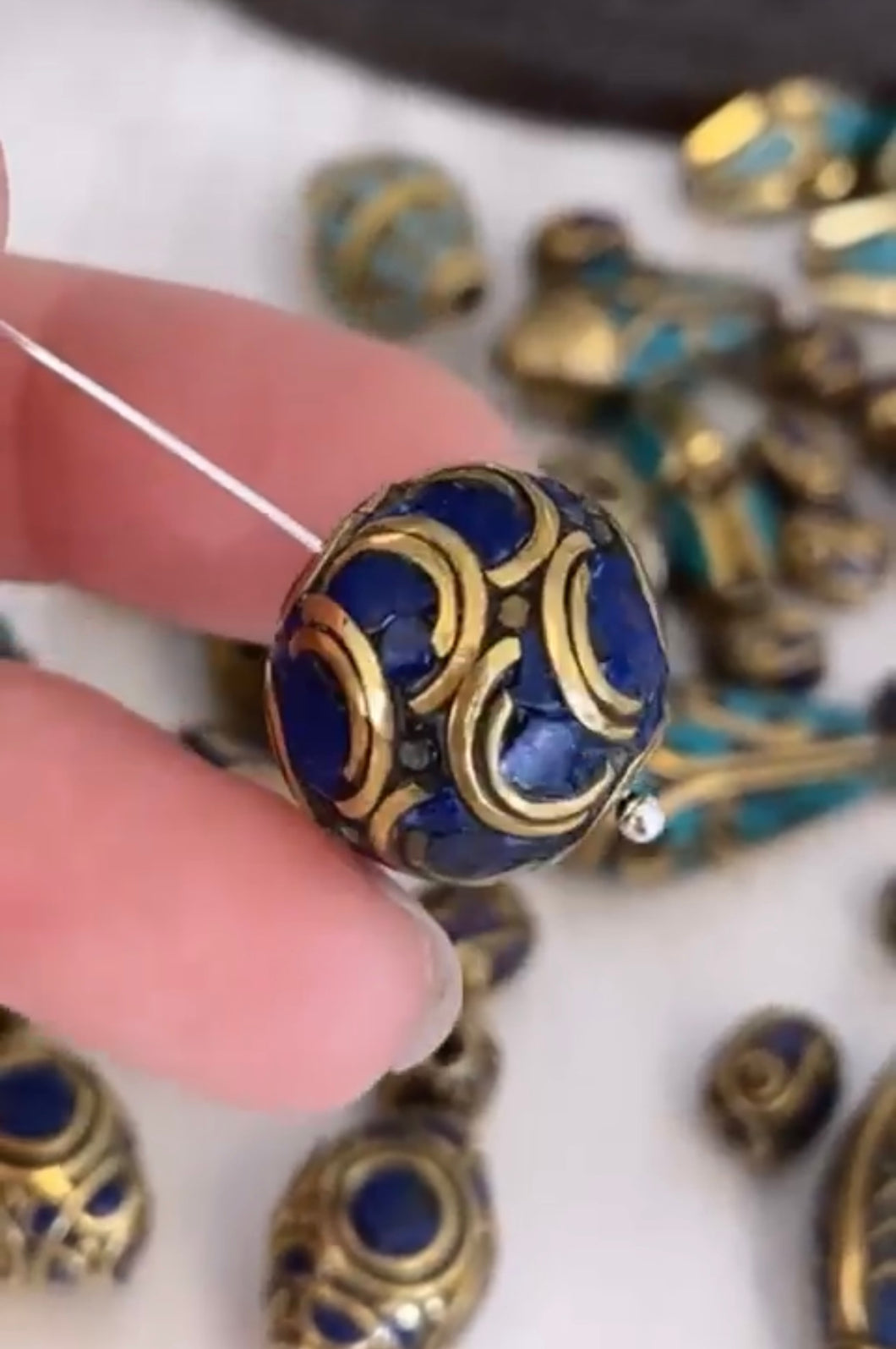 Tibetan lapis & brass bead