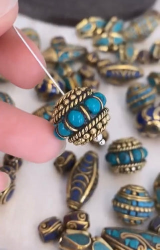 Tibetan turquoise & brass bead