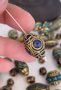 Tibetan lapis & brass bead