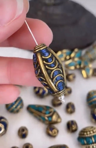 Tibetan lapis & brass bead