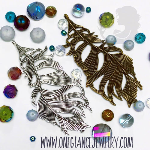Feather pendant, ANTIQUE GOLD