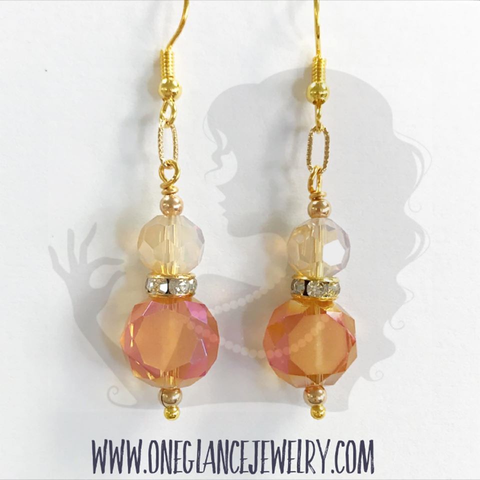 Orange matte coin crystal with gold accents earrings