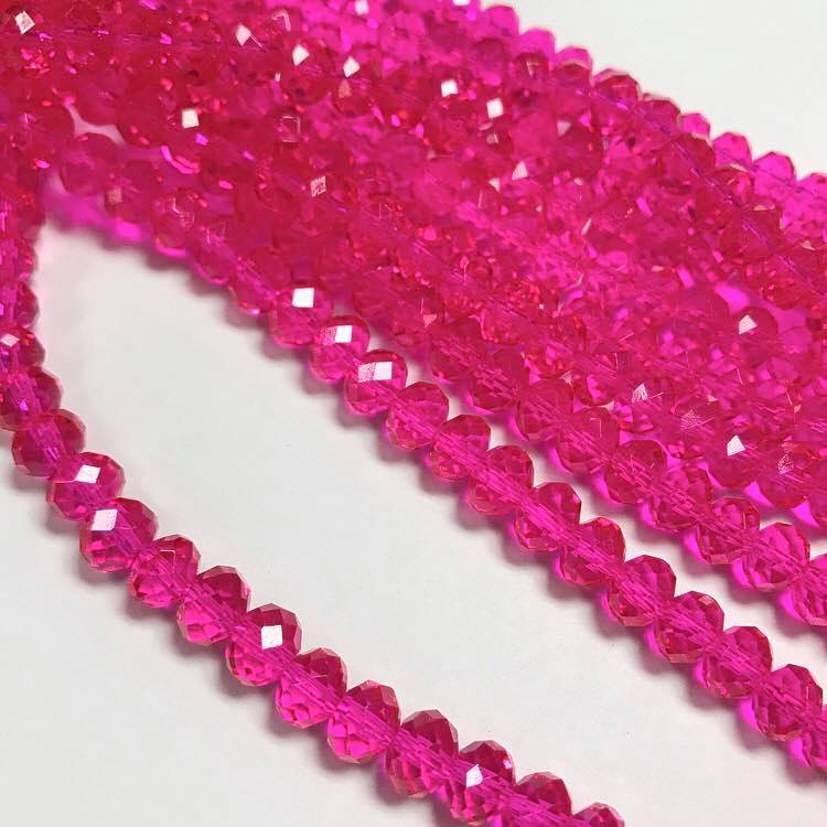 Chinese crystal: Hot pink transparent, 6X8mm rondell