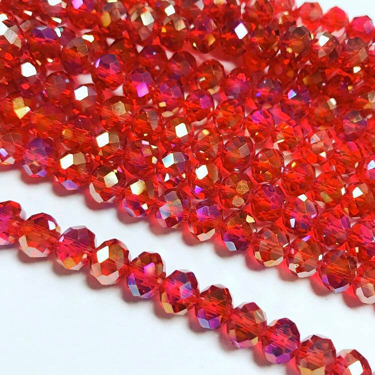 Chinese crystal: Red transparent with AB, 6X8mm rondell