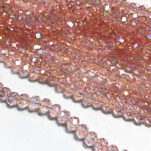 Chinese crystal:  pink transparent with AB, 4x6mm rondell