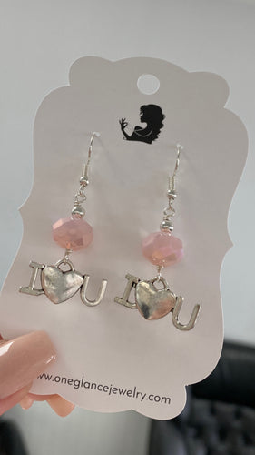Pink 'I love you' earrings