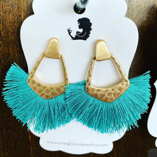 Tassel fringe earrings, turquoise