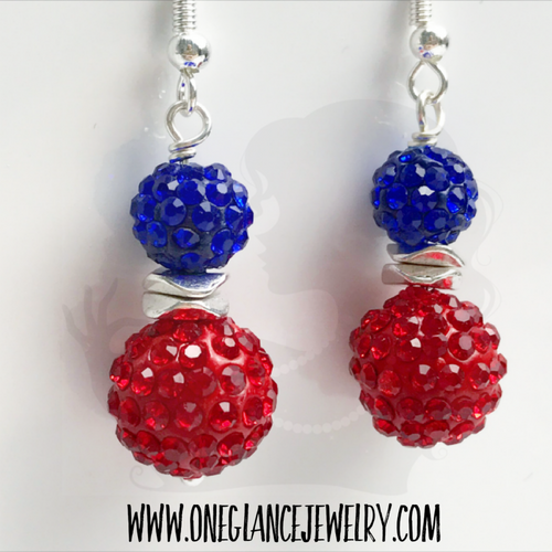 Red & blue pave earrings, style B