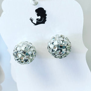 Ball drop mirrored earrings, 5/8"