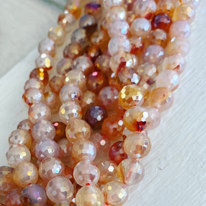 8mm ultrafaceted carnelian with aura coating