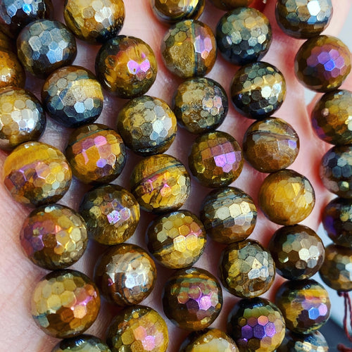 12mm ultrafaceted tiger's eye with aura coating