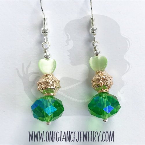 Green earrings with heart
