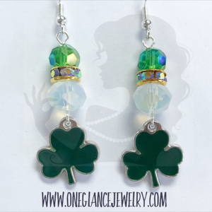 St Patricks Day earrings with shamrock charm
