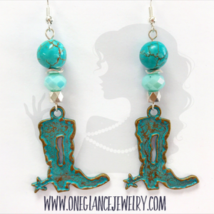 Turquoise patina boot earrings