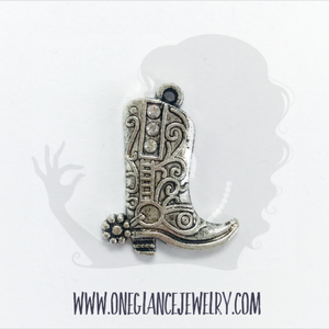 Pewter boot charm with rhinestones
