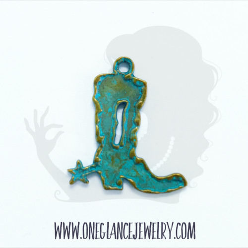 Pewter boot charm with turquoise patina
