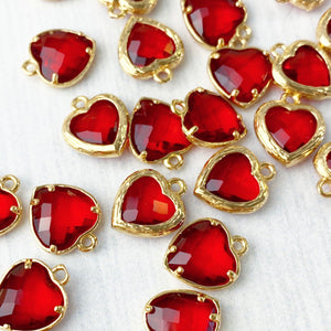 Red crystal heart charm with gold frame