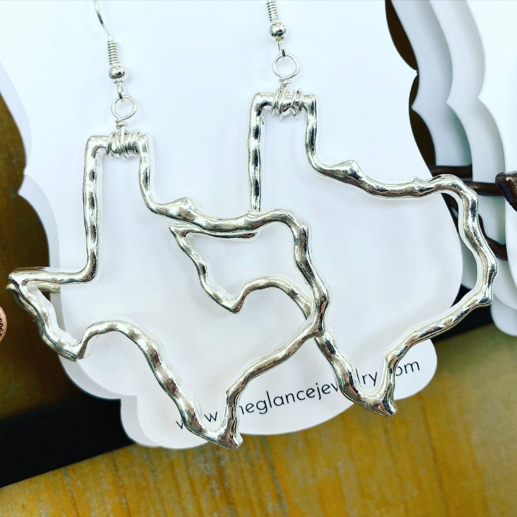 Texas open frame earrings, Silver