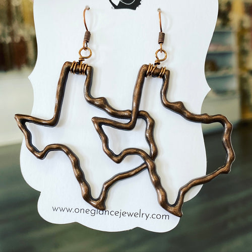 Texas open frame earrings, Antique Copper