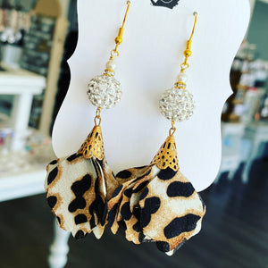 Leopard & bling floral earrings