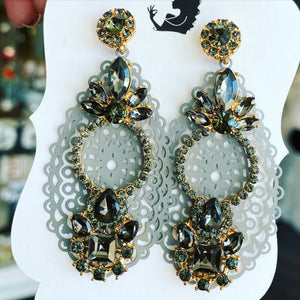 Gray metal lace & crystal earrings