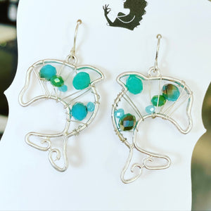 Dolphin beaded and wire wrapped earrings