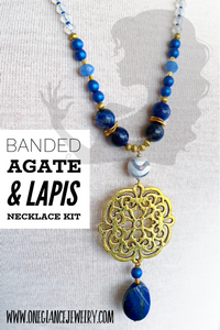 Banded agate & lapis necklace, kit or finished