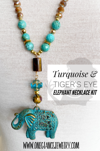 Turquoise & tiger's eye elephant necklace, kit or finished